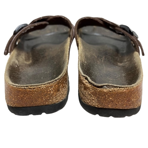 BIRKENSTOCK BIRKI'S Brown Genuine Leather Criss Cross Slides Sandals Shoes sz 6 - Picture 6 of 16